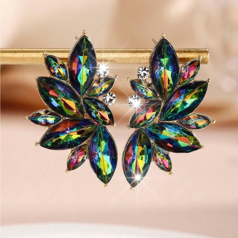 Multicolor‎ Crystal Leaf Earrings